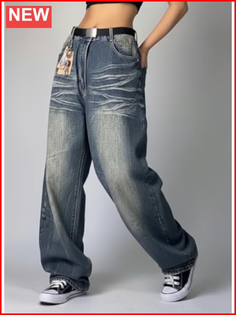 Boyfriend Hip Hop 90s Vintage Baggy Jeans Loose Denim Pants Mid Waist - Picture 2 of 5